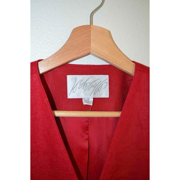Vintage Linen Short Sleeve Blazer Jacket Red Button Front - Picture 3 of 6